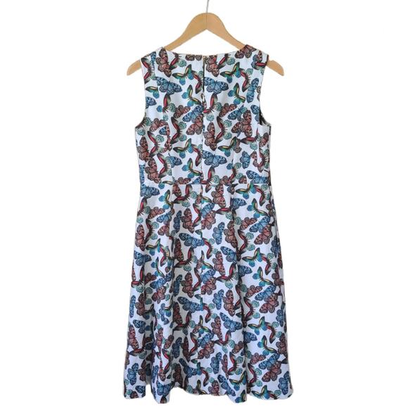 TALBOTS Butterfly Print Linen-Blend Midi Dress Sz 6 A-line Summer Modest A-line - Picture 9 of 10